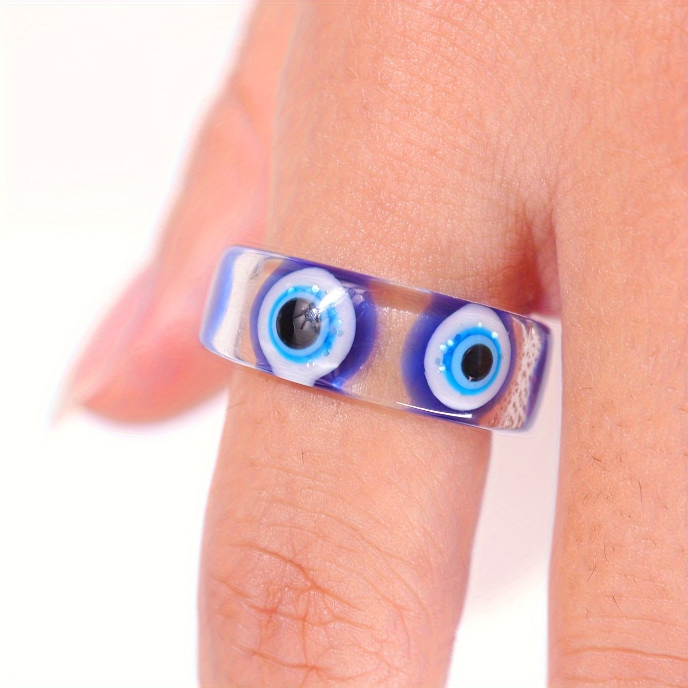 Vintage Evil Eye Resin Ring for Casual Wear